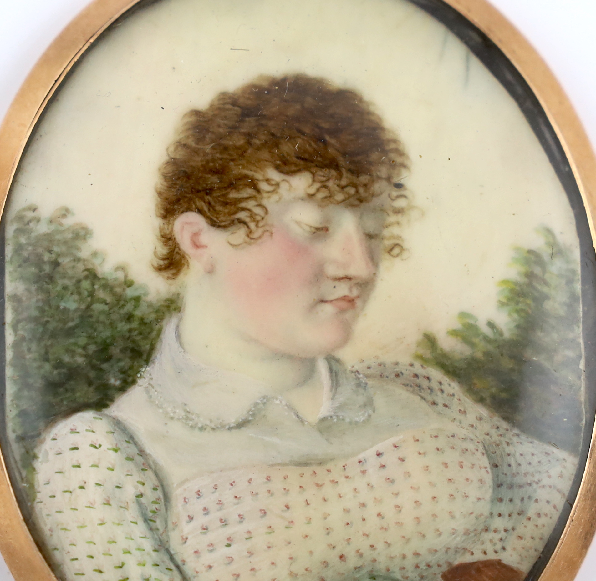 English School circa 1830, Portrait miniature of 'Mrs Hawker, wife of a Cornish clergyman', watercolour on ivory, 6.3 x 4.8cm. CITES Submission reference 2RFY46DM